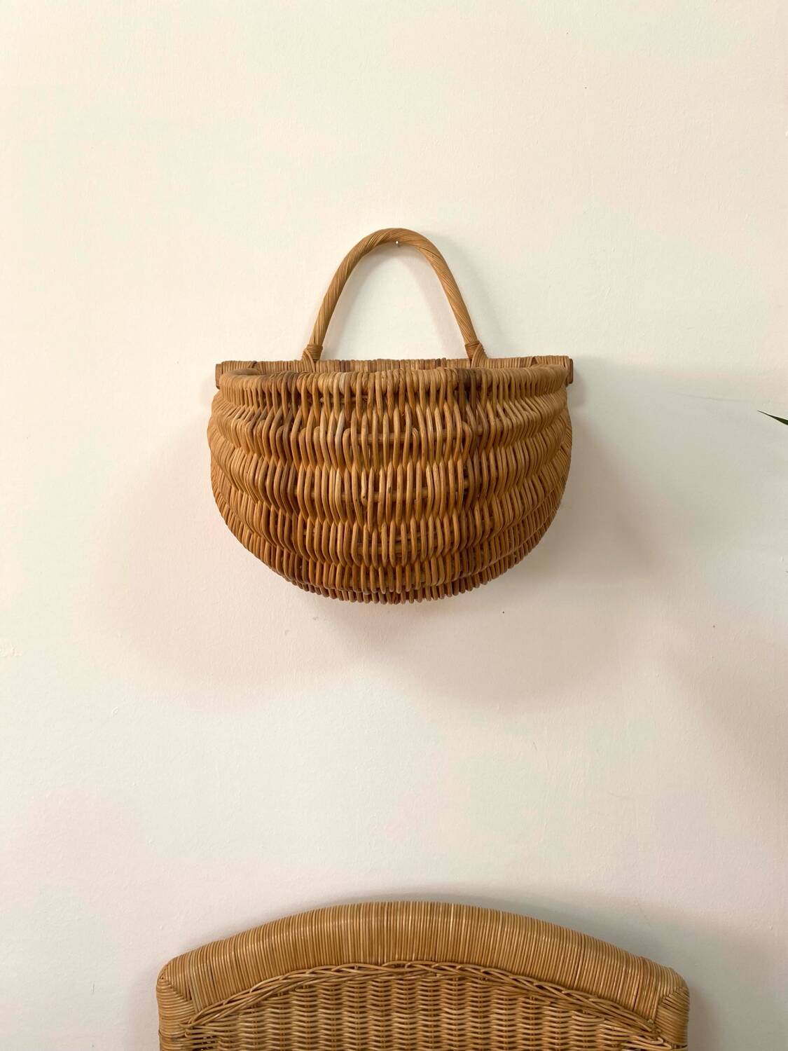 Large hanging wicker rattan basket - 1970s