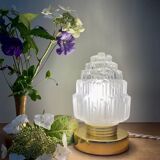 Vintage globe table lamp in half frosted, half transparent glass