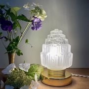 Vintage globe table lamp in half frosted, half transparent glass
