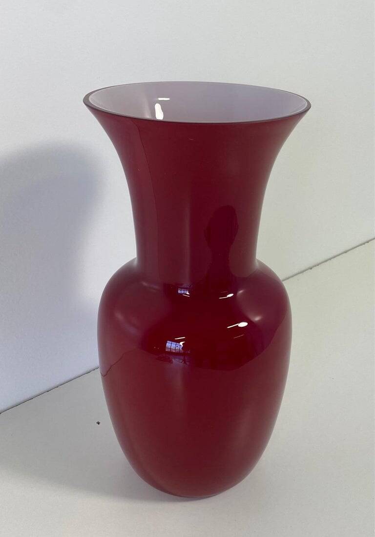 Italian Red and White Murano Glass Vase by Venini