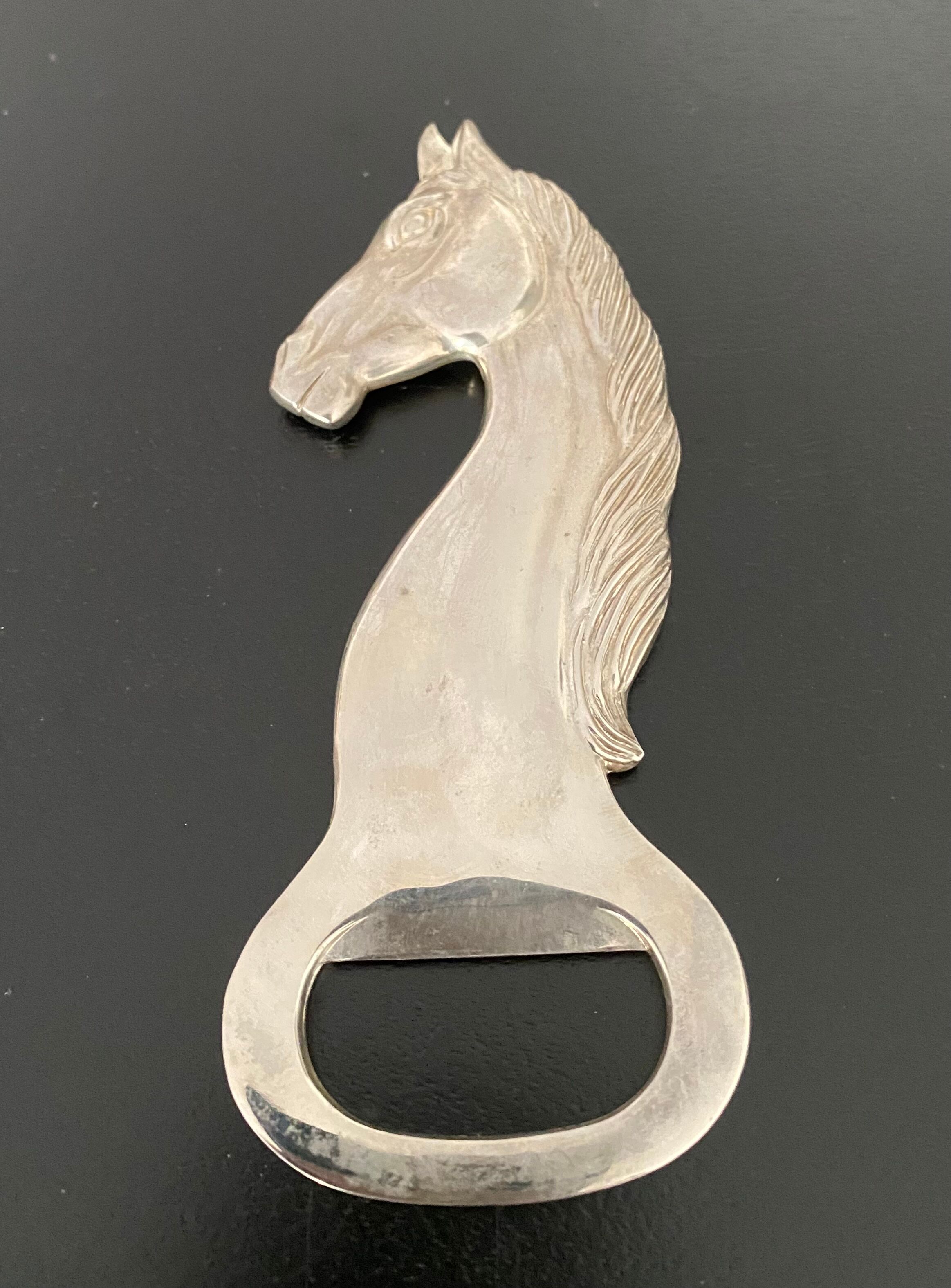 Silver metal bottle opener vintage horse shape