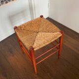 Mid-Century Wicker and Beech Stool, 1960s