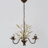 Vintage Maison Masca wheat ear chandelier in aged metal from the 70s