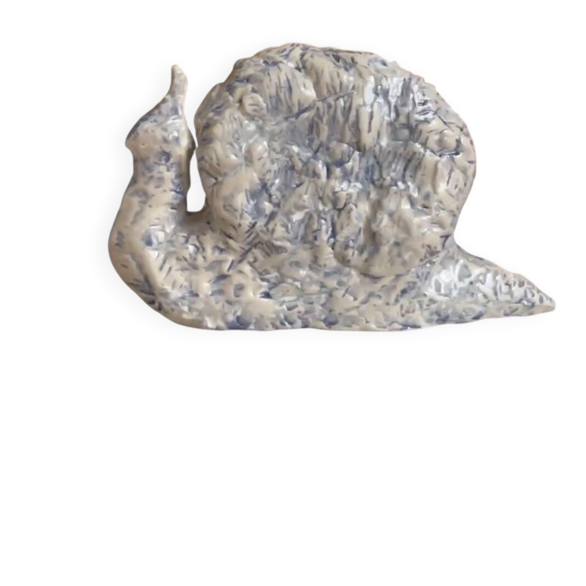 Blue and white ceramic snail