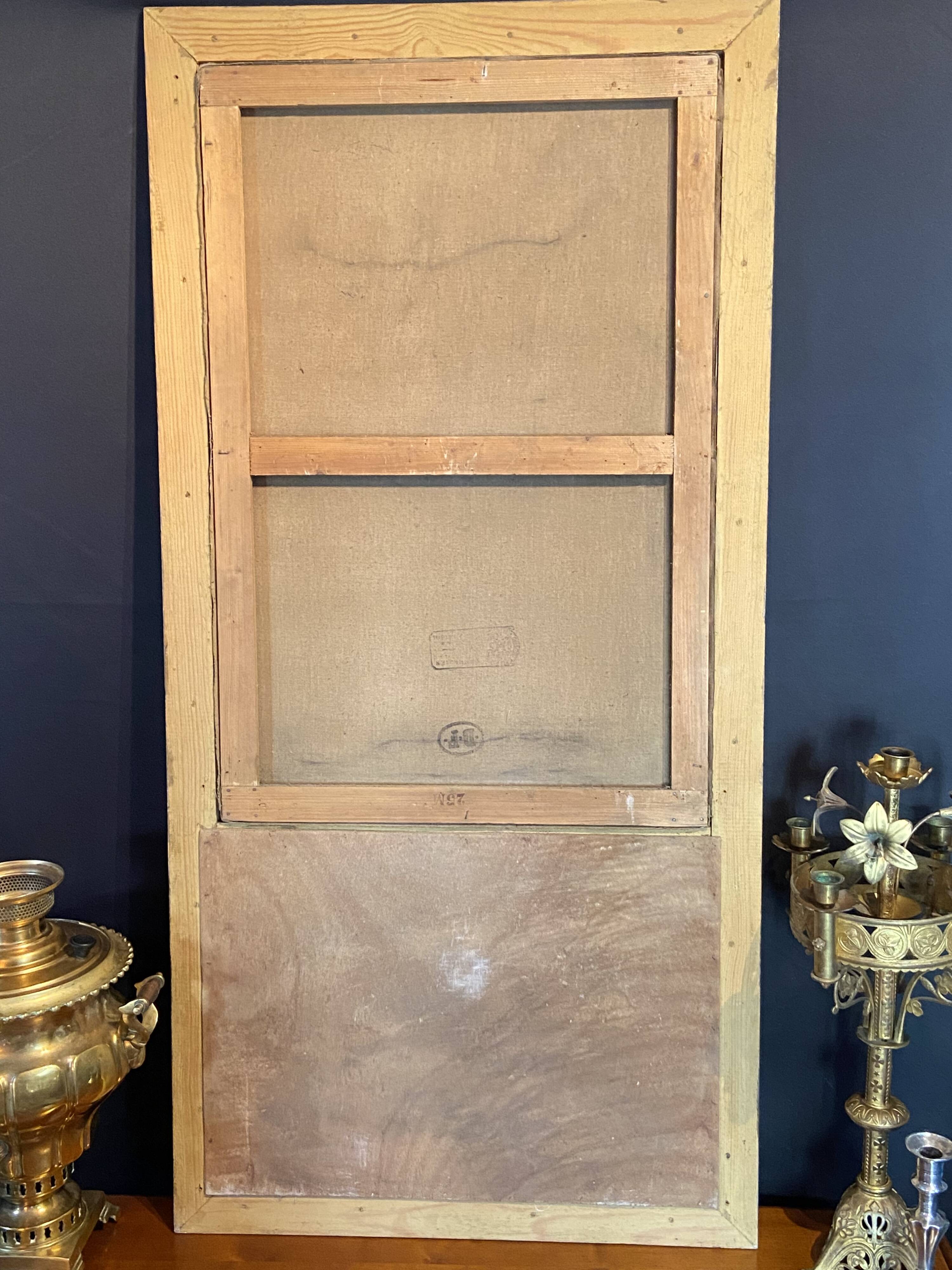 Late 19th century trumeau fireplace mirror painting signed Carlier country path