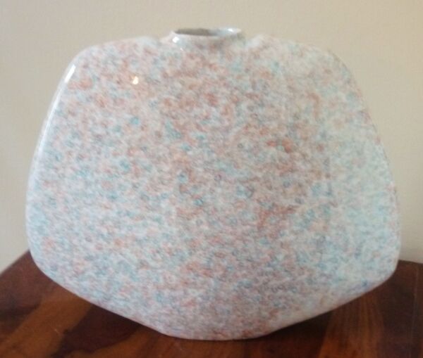 Vase lentille céramique émaillée vintage, design des années 70, signé Virebent