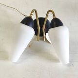 Appliques moderniste double feux métal doré et opaline - années 50/60