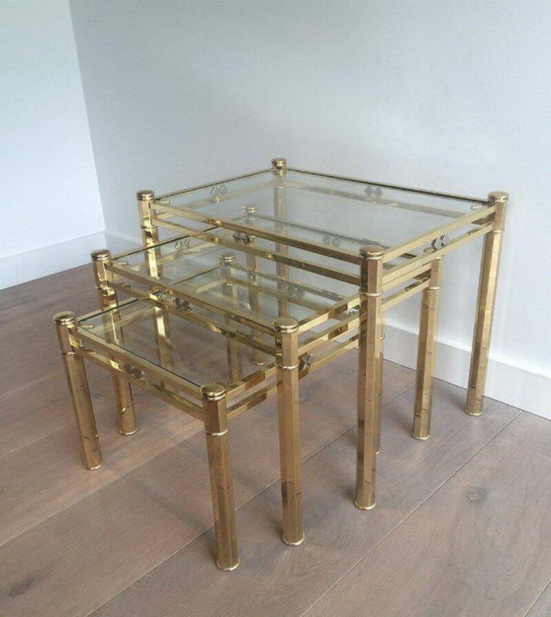 Set of 3 nesting brass tables