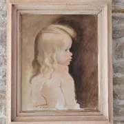 Oil on Canvas Painting of a Child - Young Girl Signed Longrand 1963