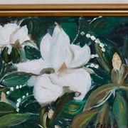 Huile sur toile « Motifs floraux » par Eila C, Suède milieu XXème