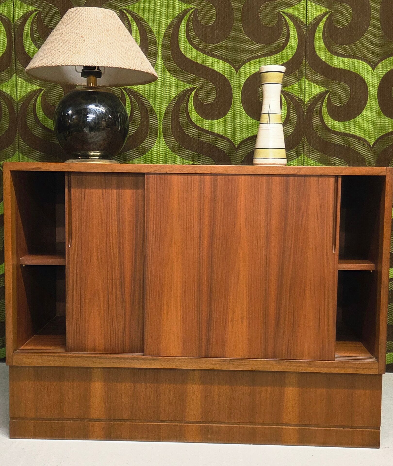 "1960s German vintage enfilade" "Walnut veneer"