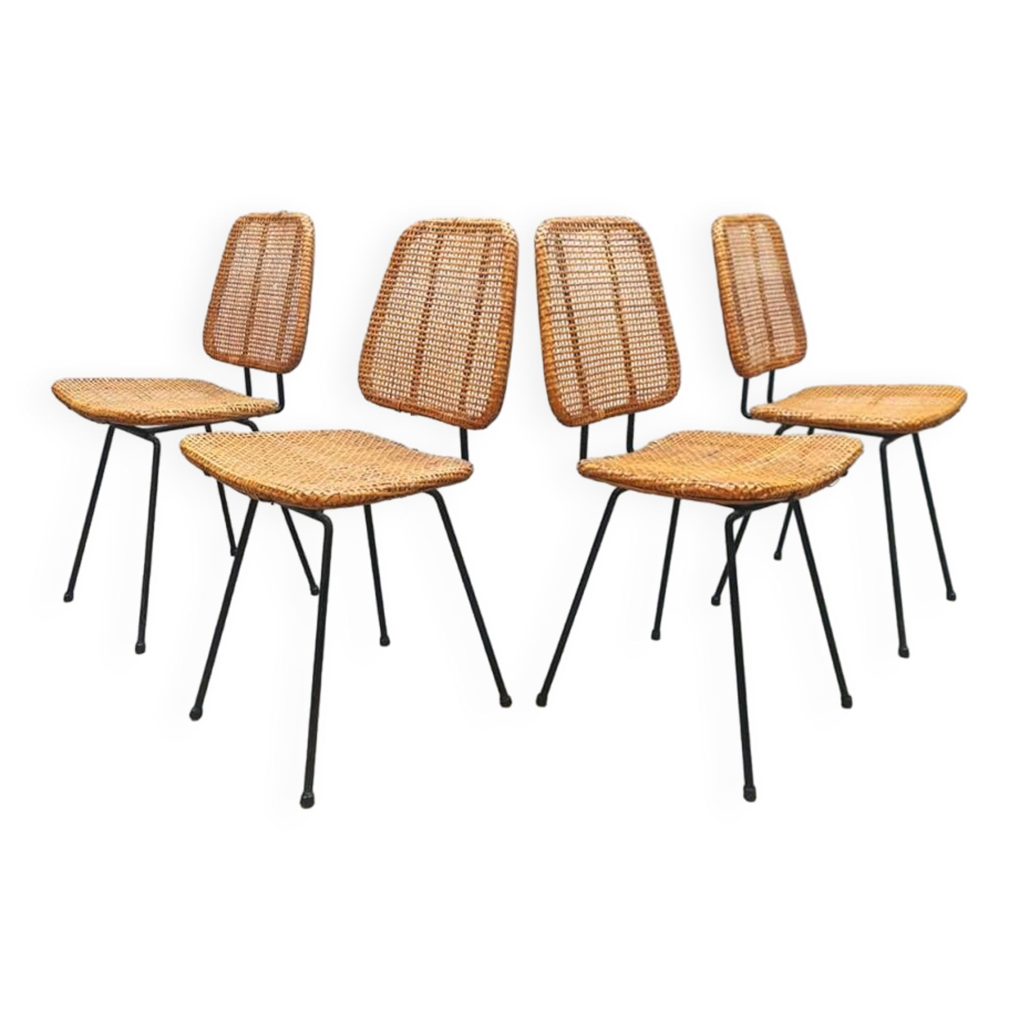 Vintage rare Dutch design rattan dinner chairs Dirk van Sliedregt