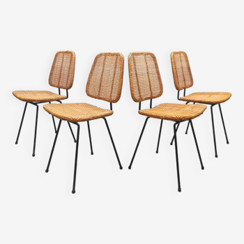 Chaises de table vintage en rotin au design hollandais rare, Dirk van Sliedregt
