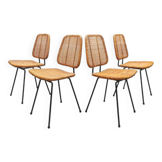 Chaises de table vintage en rotin au design hollandais rare, Dirk van Sliedregt