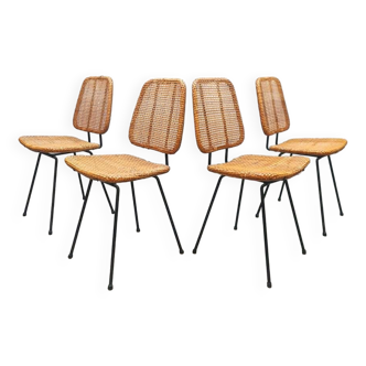 Vintage rare Dutch design rattan dinner chairs Dirk van Sliedregt