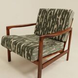 Vintage green jacquard armchair, mid-century modern design, 1965.