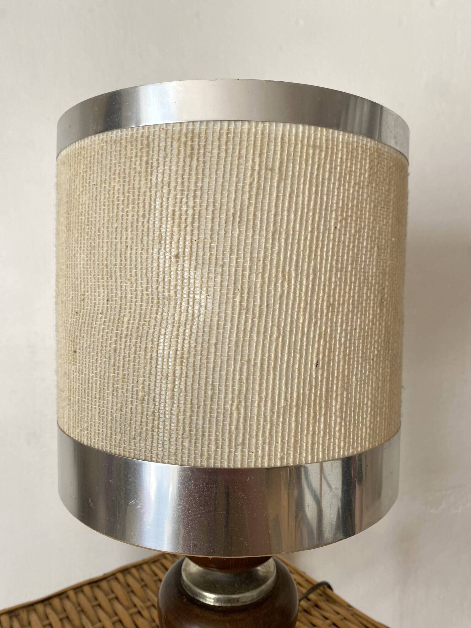 Lampe vintage  33 cm en bois et chrome années 70