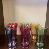 1960s iridescent multi-colored orangeade glasses fruit juice serving set