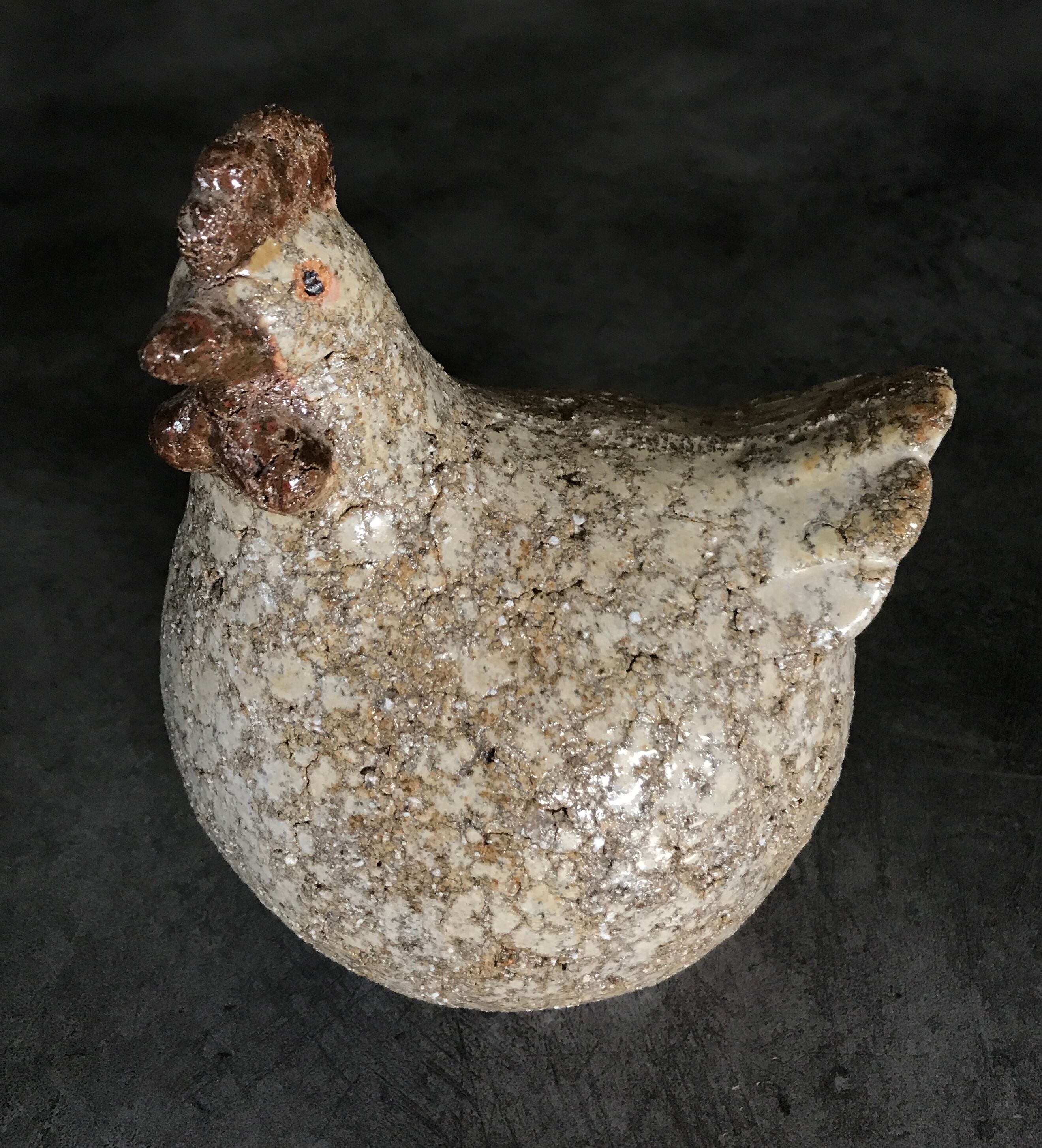 Poule in cracked and enamelled ceramic signed athezza
