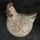 Poule in cracked and enamelled ceramic signed athezza