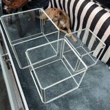 3 nesting tables by Max Sauze for Isocèle – 1970s – white metal & glass