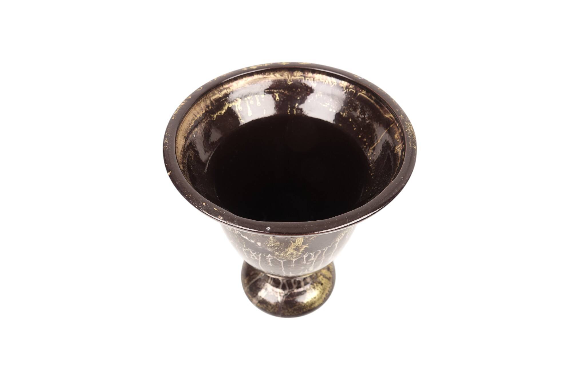 Lucien BRISDOUX Vase or bowl in black ceramic and gold oil