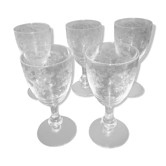 Suite de 5 verres a vin en cristal gravé ancien