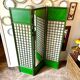 3-leaf screen in green wood, ecru paper and mirror
