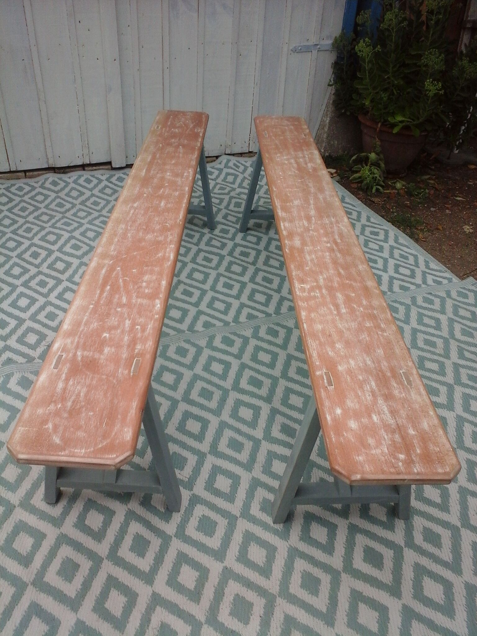 Pair of large wooden benches