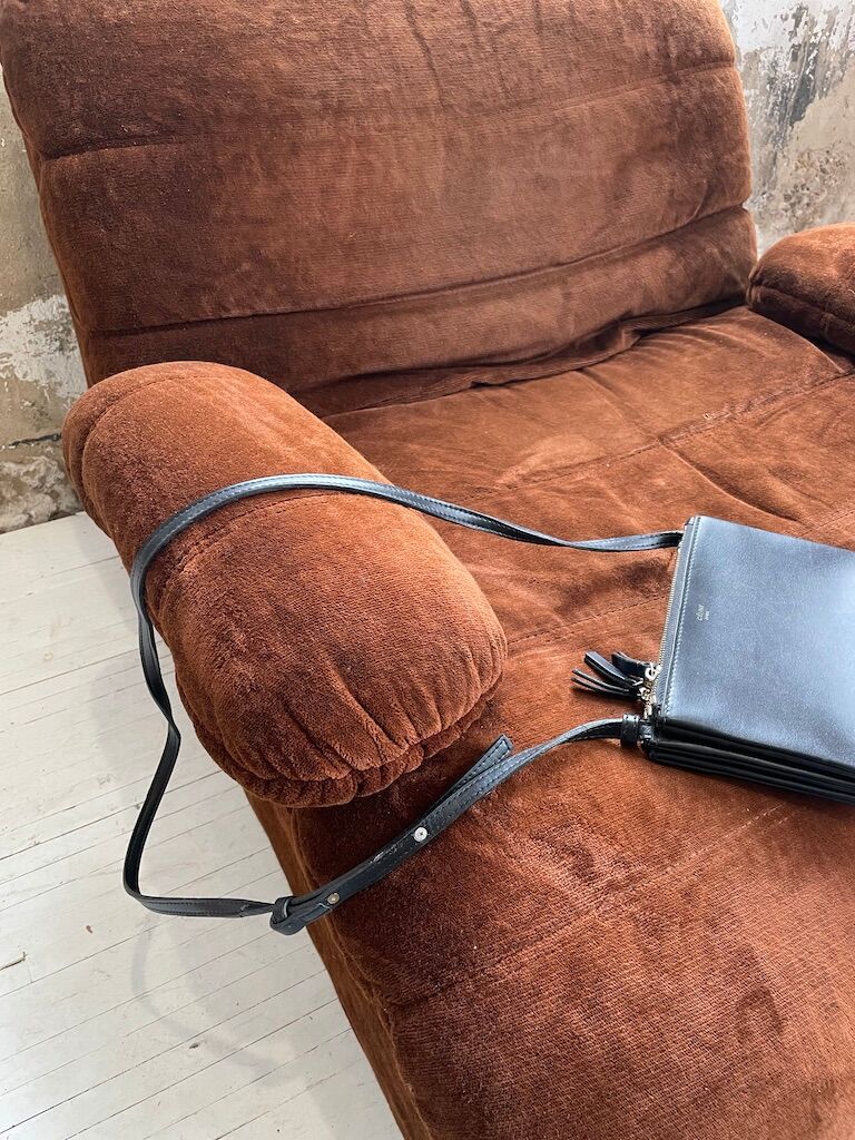 Pair 70s brown velvet armchairs