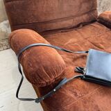 Pair 70s brown velvet armchairs