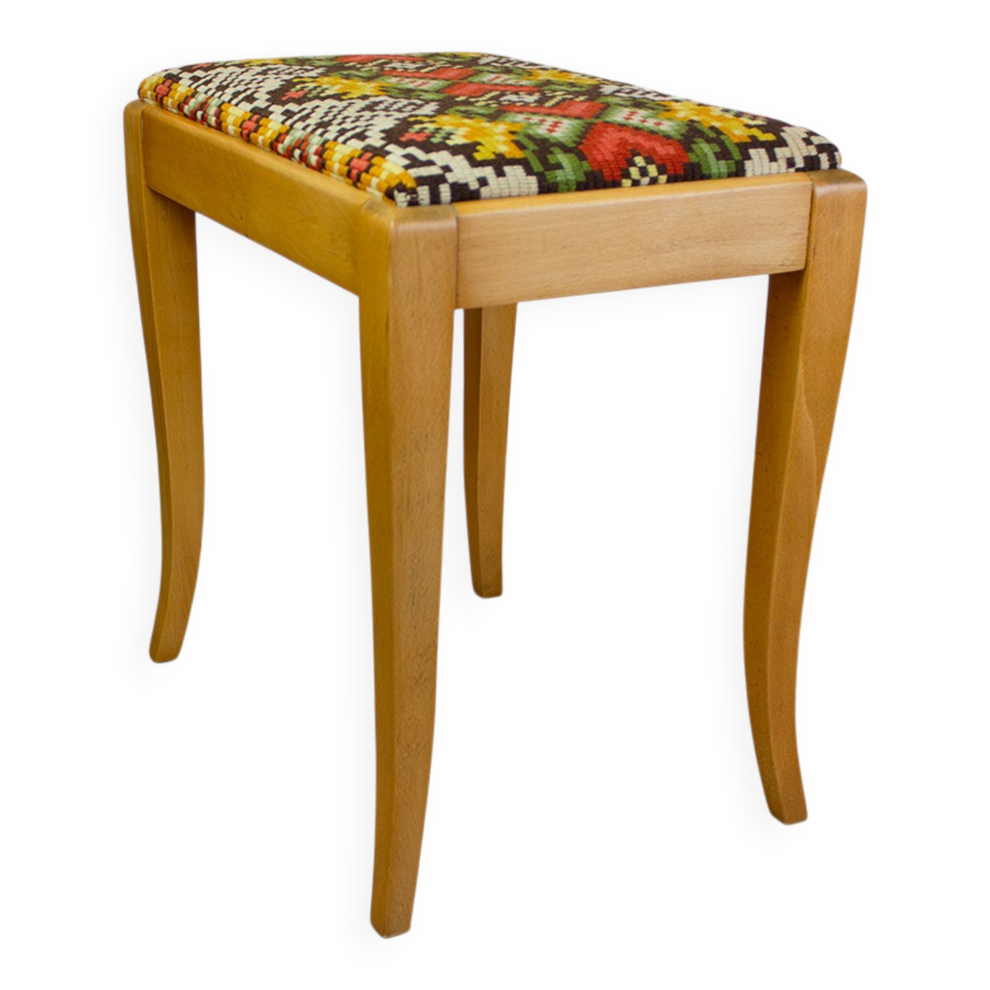 Vintage French stool with gobelin upholstery