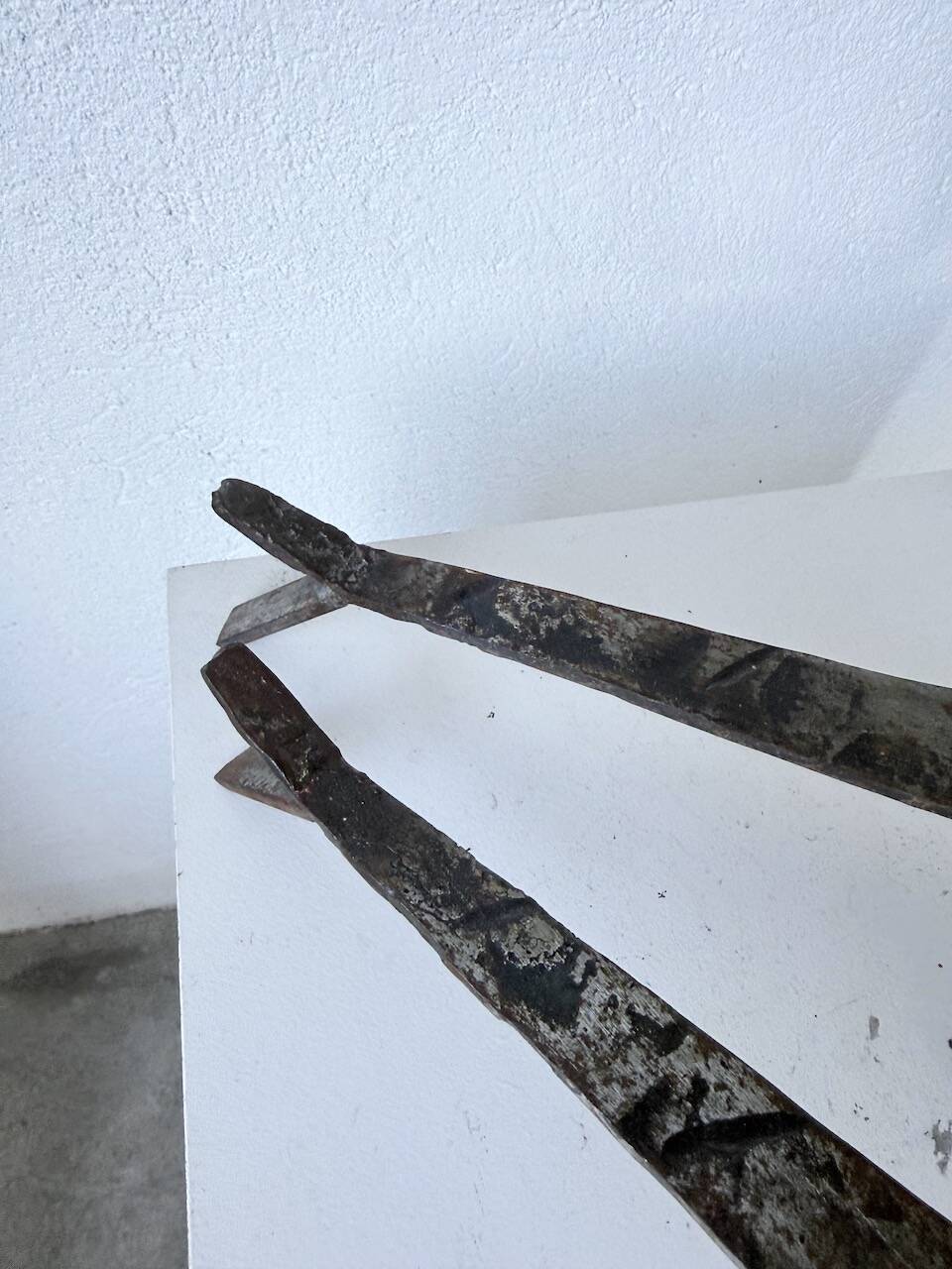 Pair of zoomorphic metal andirons "dogs" 1950