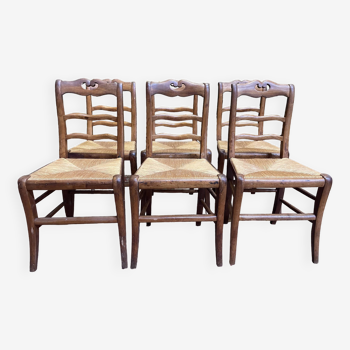 Suite of 6 rustic straw chairs