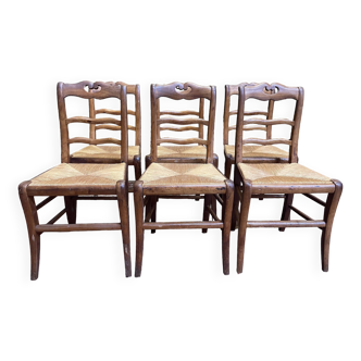 Suite of 6 rustic straw chairs