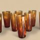 Set of 8 large Vintage tumblers in Amber bubbled glass dlg Biot