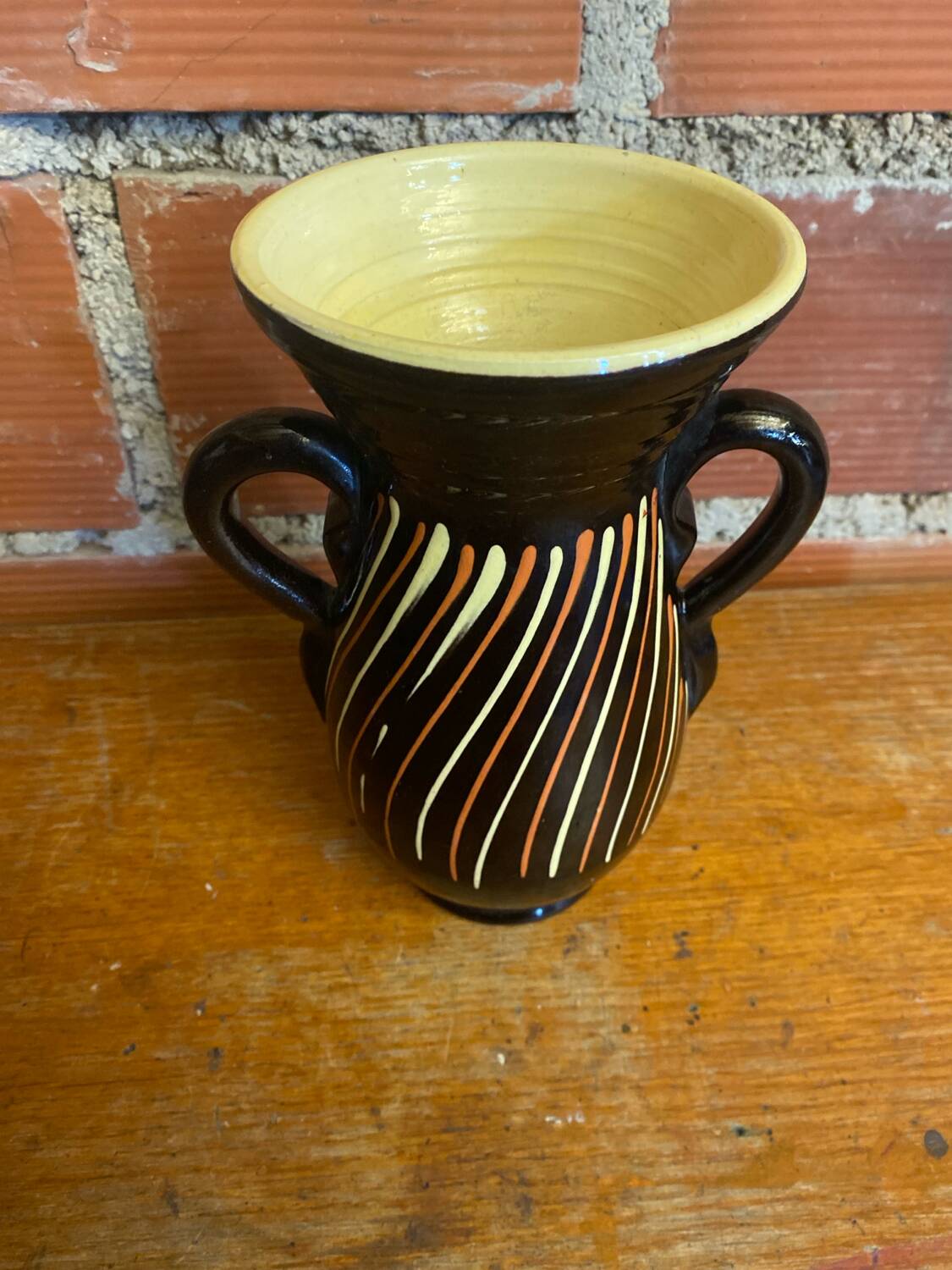 Vase with dwarf handles, black ceramic, vintage decor