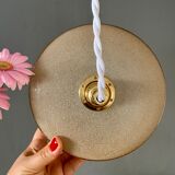 Suspension abat-jour vintage en verre granité jaune et doré