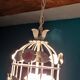 Vintage chandelier cage birds flowers white metal