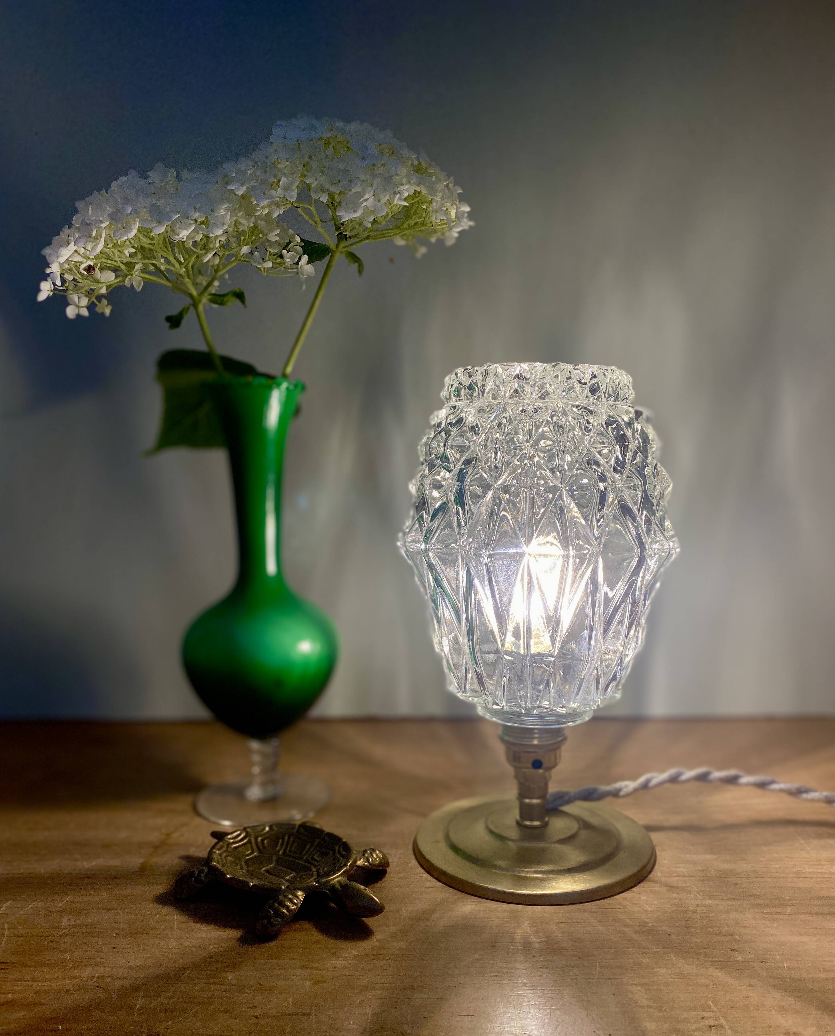 Vintage globe table lamp in molded glass
