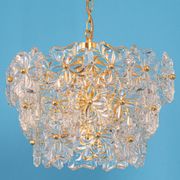 Chandelier in gilded brass and crystal glass, Germany, 1970s