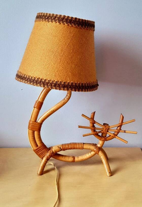 1960s rattan cat lamp