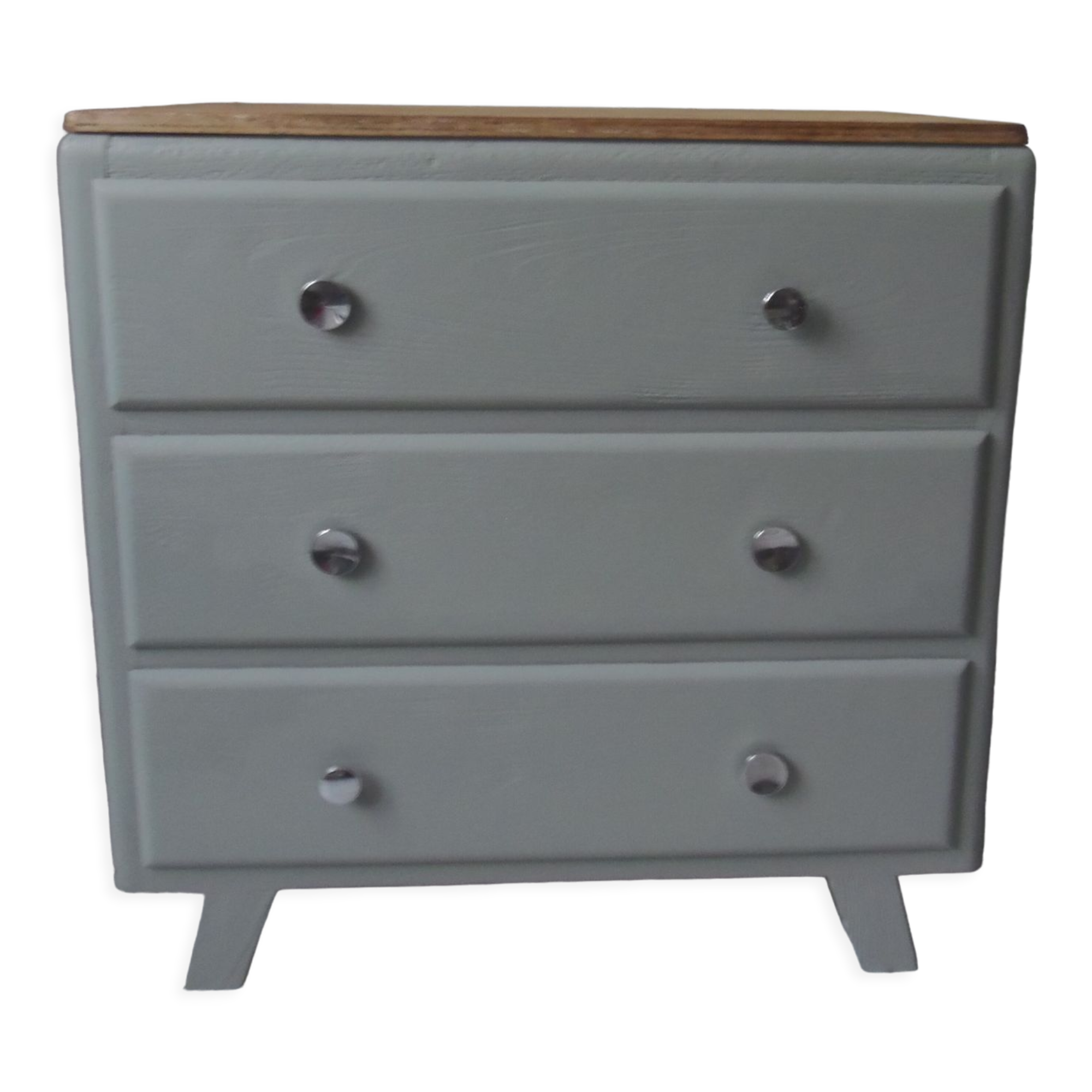 Compass feet vintage gray green, 3 drawers, wooden tray.