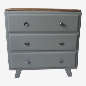 Compass feet vintage gray green, 3 drawers, wooden tray.