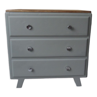Compass feet vintage gray green, 3 drawers, wooden tray.