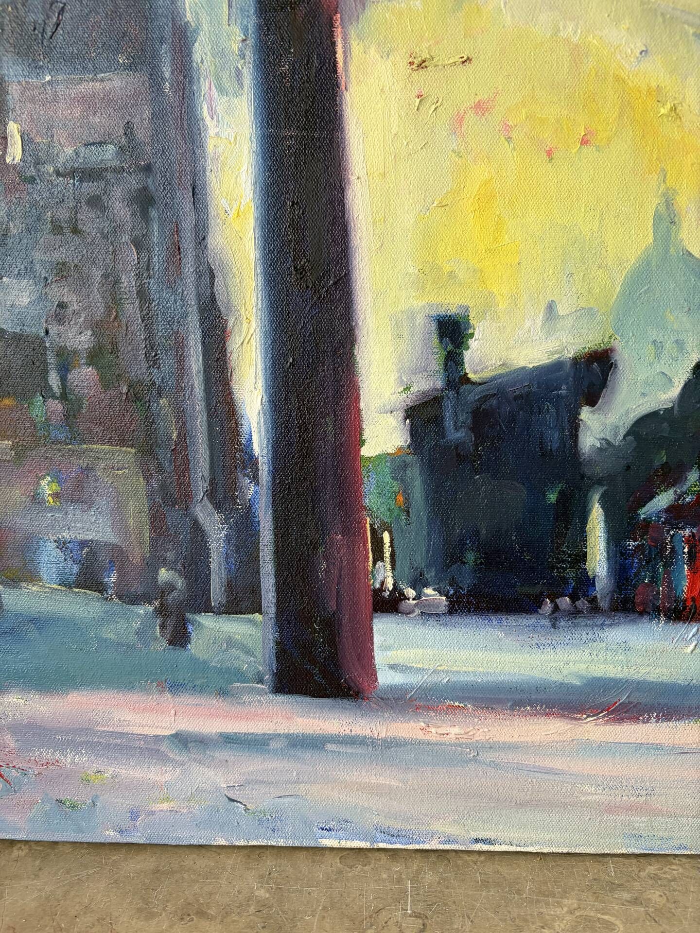 Metro Stalingrad in Paris, oil on canvas signed Patrice Landauer