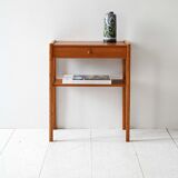 Table de chevet scandinave vintage en teck avec étagère