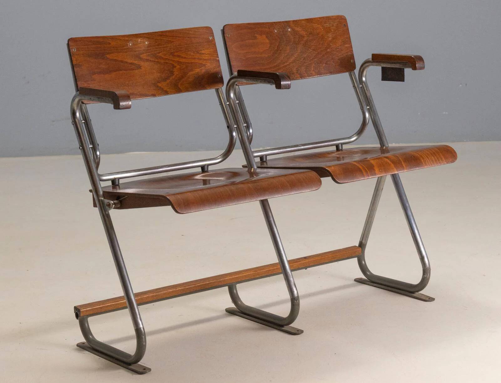 Two-seater folding bench, Bauhaus style, 1930s, Czechoslovakia