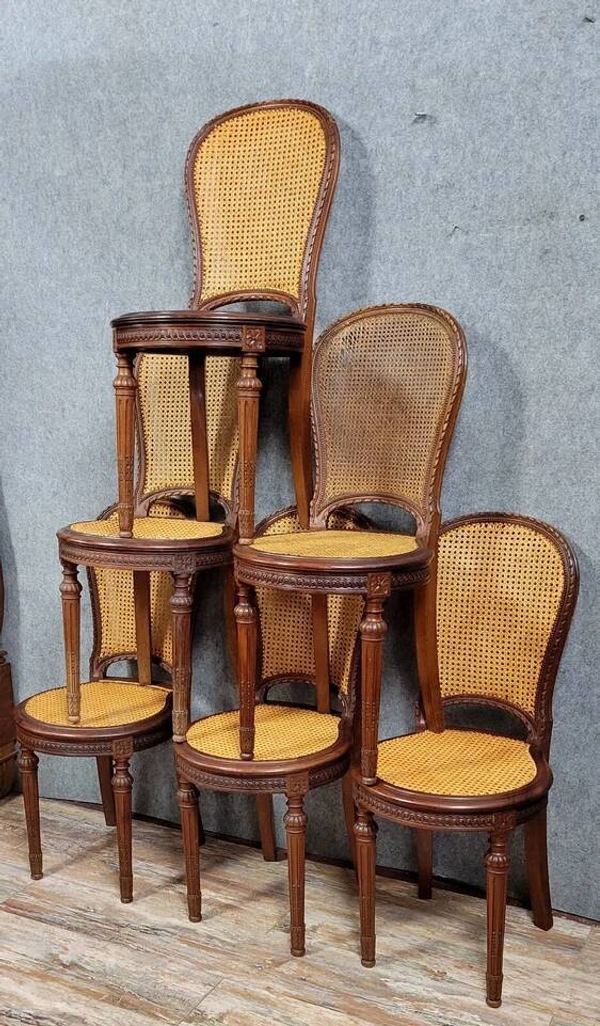 Set of 6 Louis XVI style mahogany snowshoe chairs circa 1880