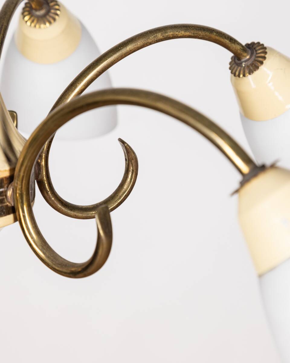 VINTAGE 50'S CHANDELIER IN GLASS AND BRASS ITALIAN DESIGN